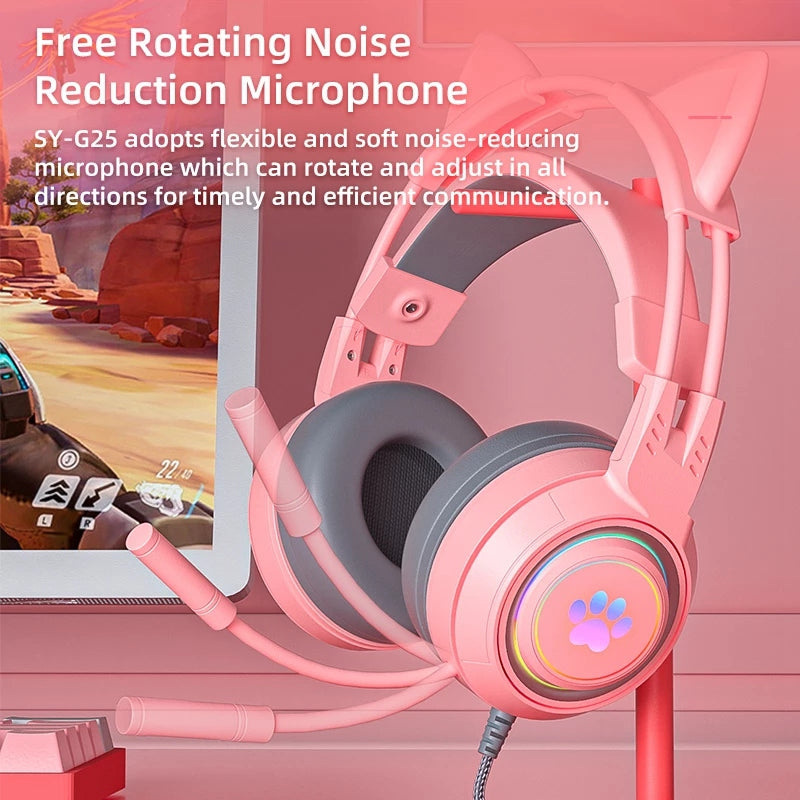 SY-G25 RGB Light Wired Headset Cat Ear Decorated Headphones with Noise Cancelling Mic 3.5mm Gaming Earphones for E-Sports SY-G25 RGB Light Wired Headset Cat Ear Decorated Headphones with Noise Cancelling Mic 3.5mm Gaming Earphones for E-Sports